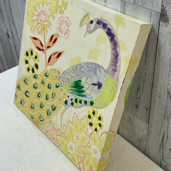 Hobby Lobby Wrapped Canvas Painted Floral Peacock Garden Scene Wall Art Artwork - Picture 2 of 4